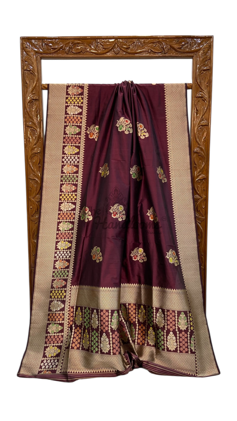 Pure Katan Silk Banarasi Handloom Saree - All over Kadua motifs With Meenakari - The Handlooms
