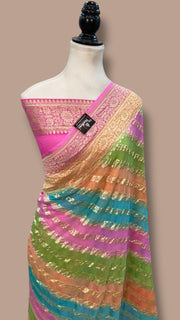 Pure Khaddi Georgette Handloom Banarasi Saree with water zari - The Handlooms