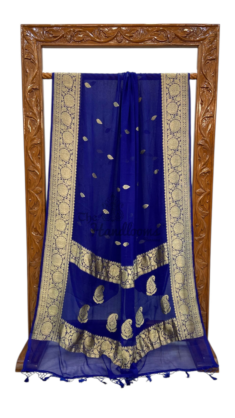 Pure Georgette Banarasi Saree - Gold zari - The Handlooms