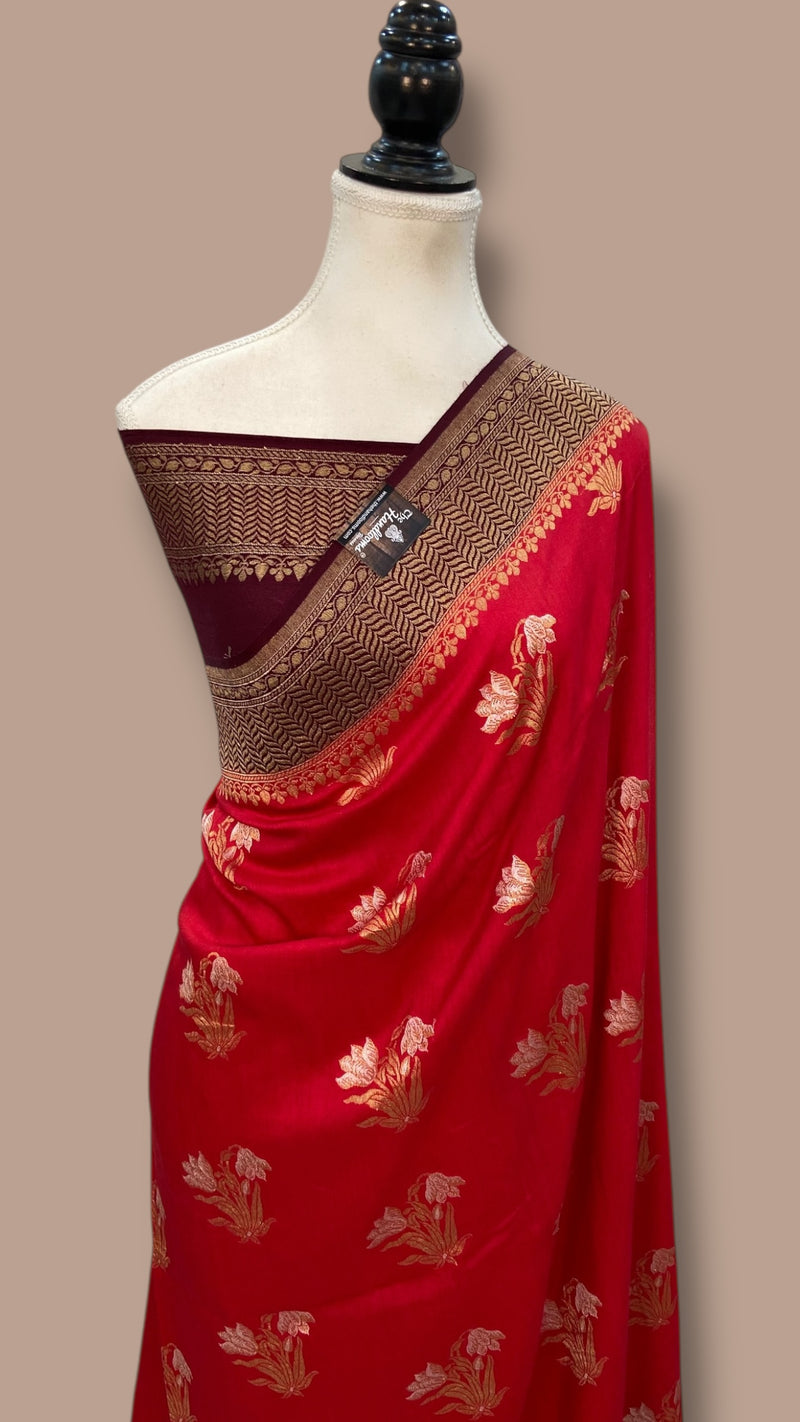 Moonga Georgette Handloom Banarasi Saree - The Handlooms
