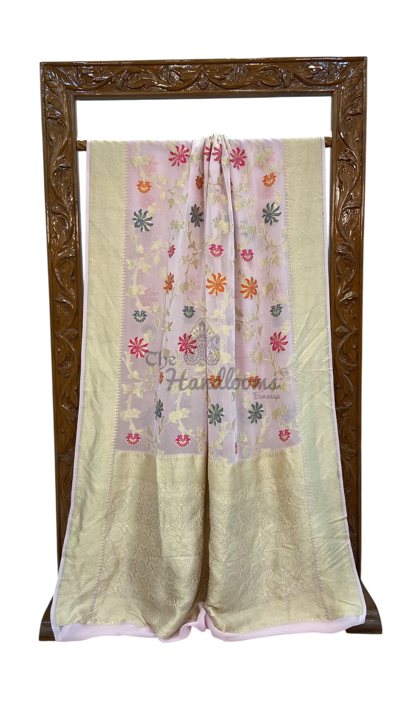 Pure Khaddi Georgette Handloom Banarasi Saree - All over Jaal Work With Meenakari - The Handlooms