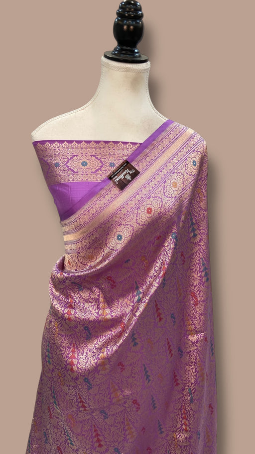 Regal Pure Katan Silk Banarasi Saree – Handwoven Tanchui Brocade with Meenakari Work - The Handlooms