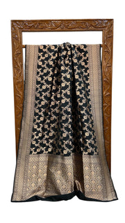 Black Pure Katan Silk Banarasi Handloom Saree - All over jaal work - The Handlooms