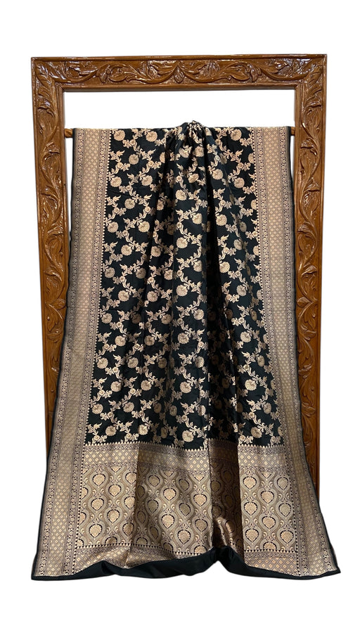 Black Pure Katan Silk Banarasi Handloom Saree - All over jaal work - The Handlooms