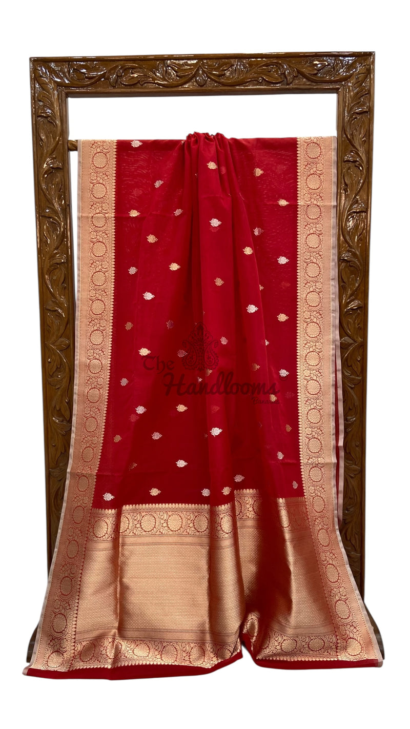 Pure Kora Handloom Banarasi All Over Kadua Motifs Saree - The Handlooms