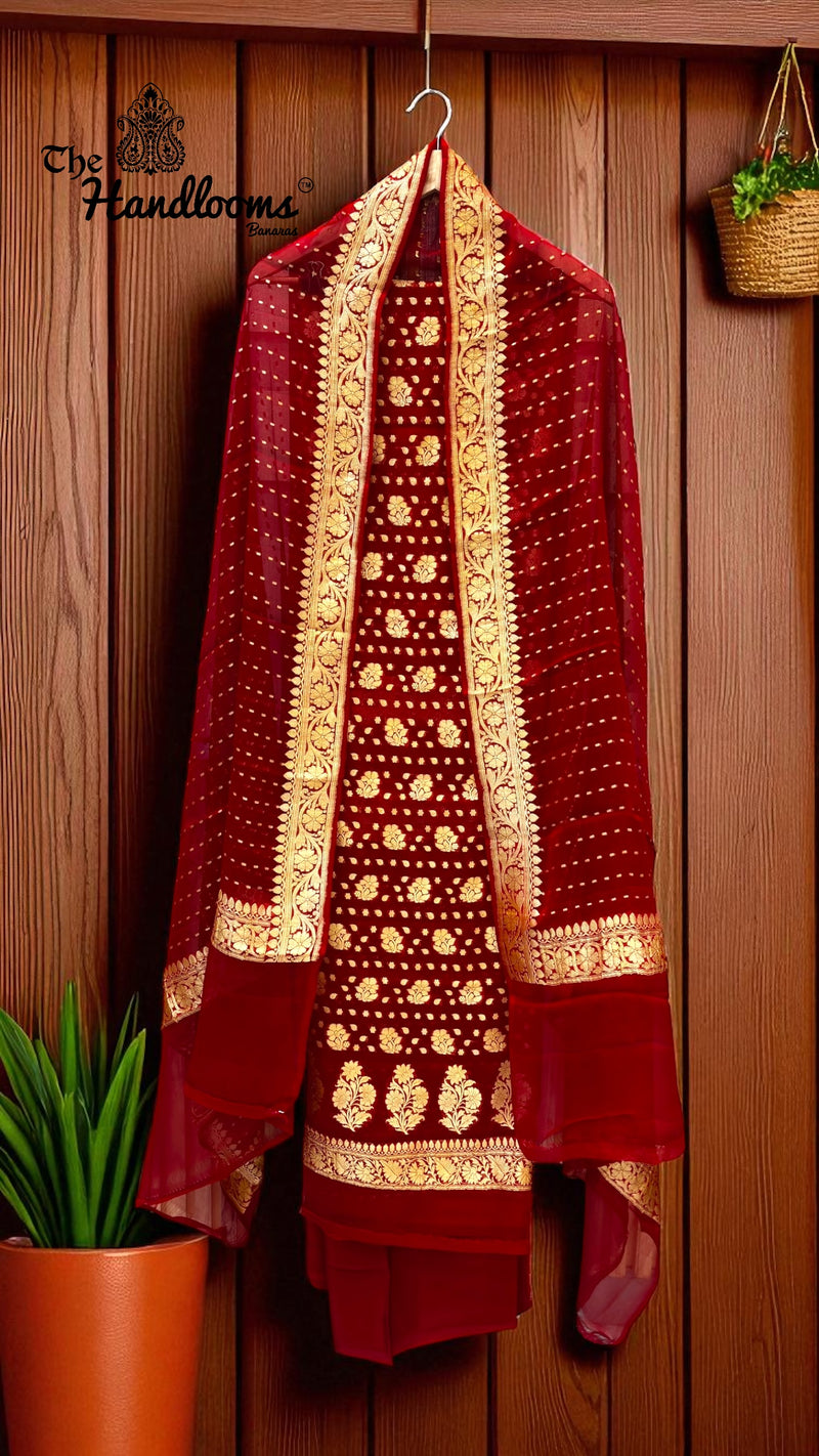 Pure Khaddi Georgette Banarasi Dress material - The Handlooms