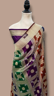Pure Katan Silk Banarasi Handloom Saree - All Over Jaal Work With Rangkart - The Handlooms