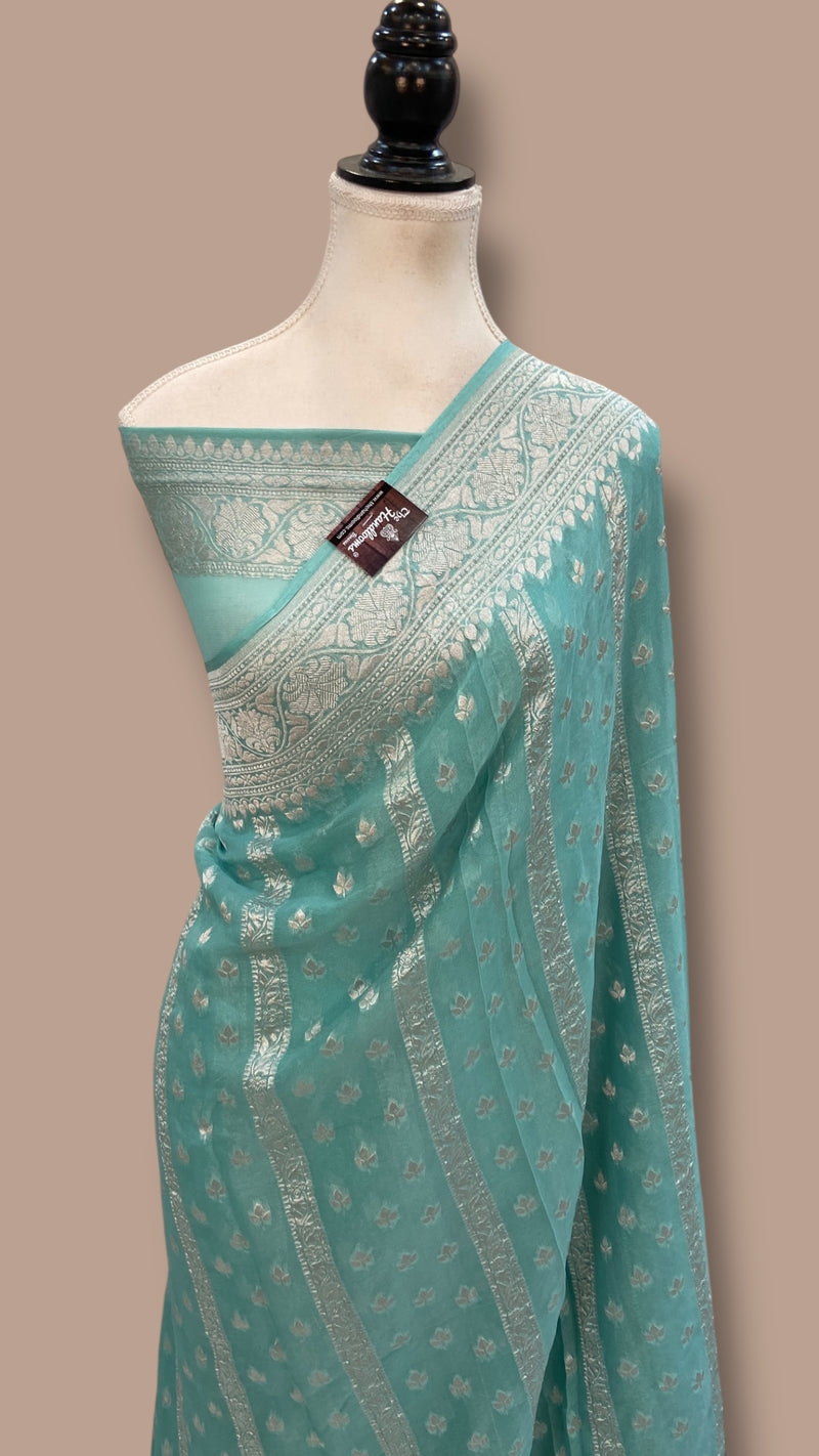 Pure Khaddi Georgette Banarasi Saree Silver Zari - The Handlooms