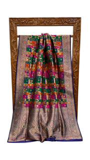Multicolor Pure Katan Silk Banarasi Handloom Saree - All over Jaal Work With Rangkart - The Handlooms