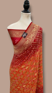 Pure Georgette Banarasi Bandhej Handloom Saree - The Handlooms