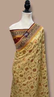 Khaddi Crepe Silk Handloom Banarasi Saree With Handwork - The Handlooms