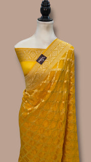 Pure Khaddi Georgette Handloom Banarasi Saree - Gold Zari - The Handlooms