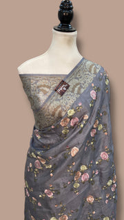 Tussar Silk Handloom Banarasi Saree With Chikankari - The Handlooms