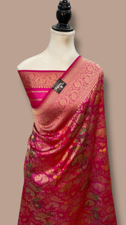 Multicolor Pure Katan Silk Banarasi Handloom Saree - All over Jaal Work With Rangkart - The Handlooms