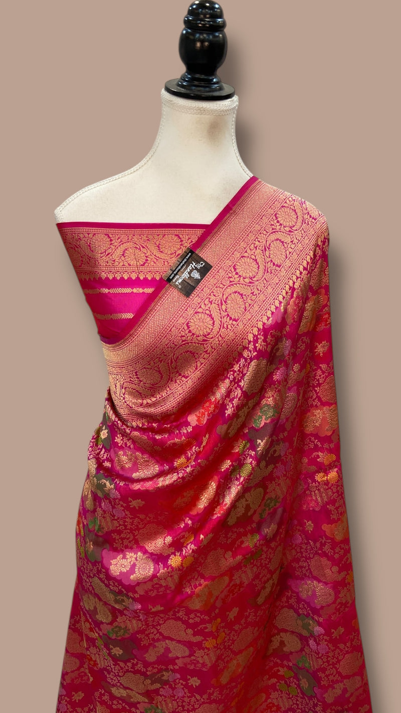 Multicolor Pure Katan Silk Banarasi Handloom Saree - All over Jaal Work With Rangkart - The Handlooms