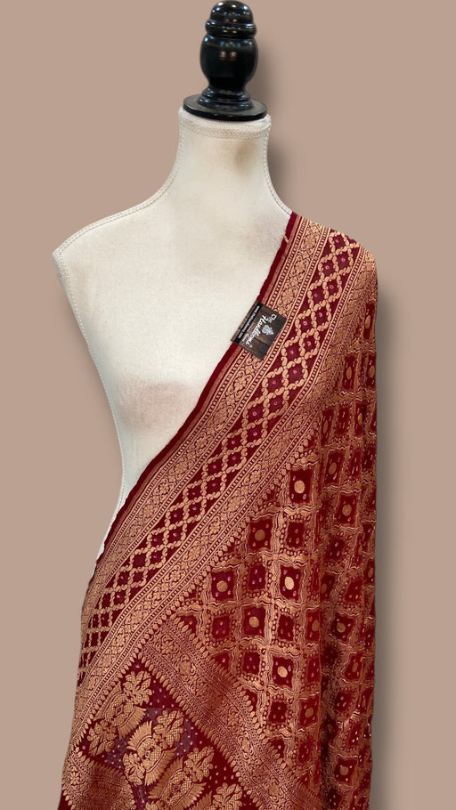 Pure Georgette Banarasi Bandhej Handloom Dupatta - The Handlooms