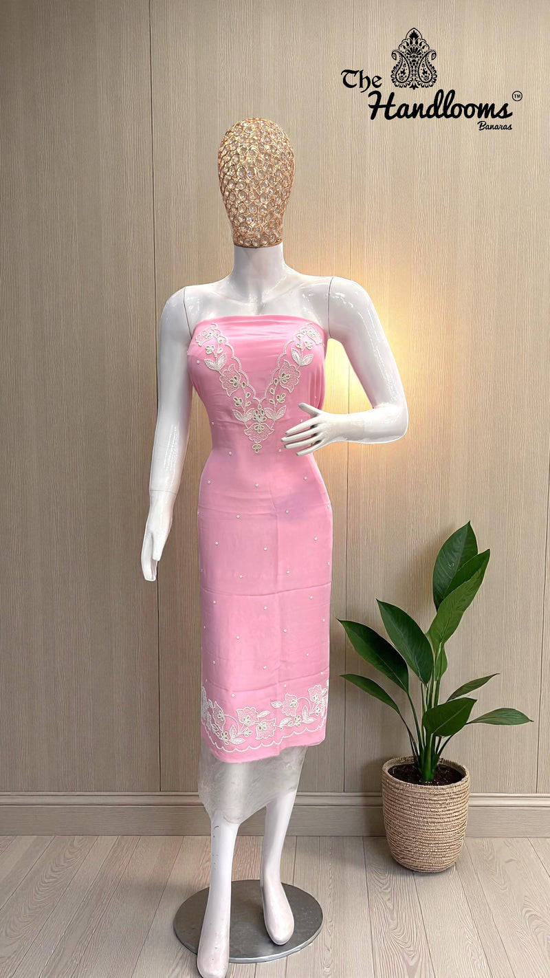 Elegant Silk Dress with– Adorned with Gota Patti, Moti, Katdana & Zardozi Handwork - The Handlooms