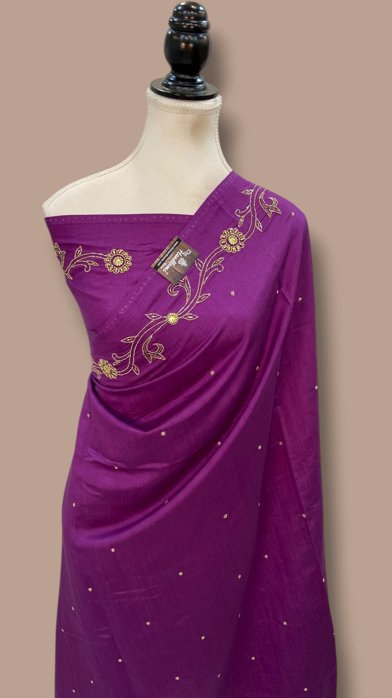 Pure Moonga Georgette Handloom Banarasi Saree With Handwork - The Handlooms