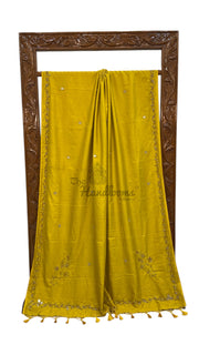 Pure Katan Chiniya Silk Handloom Banarasi Saree with Handwork - The Handlooms