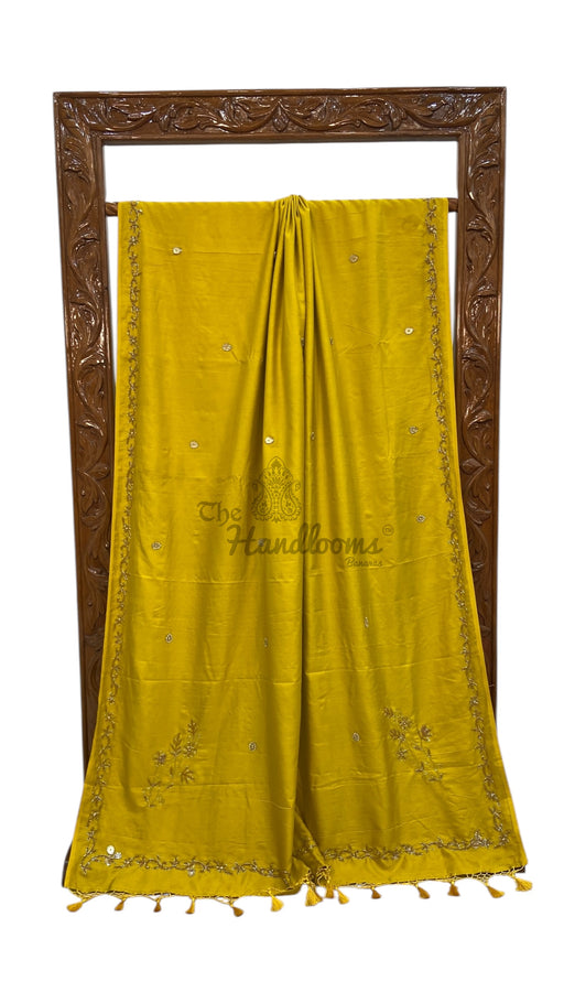 Pure Katan Chiniya Silk Handloom Banarasi Saree with Handwork - The Handlooms