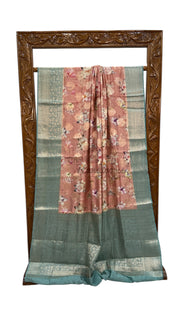 Pure Chiniya Silk Handloom Banarasi Saree Digital Print - The Handlooms