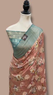 Pure Chiniya Silk Handloom Banarasi Saree Digital Print - The Handlooms