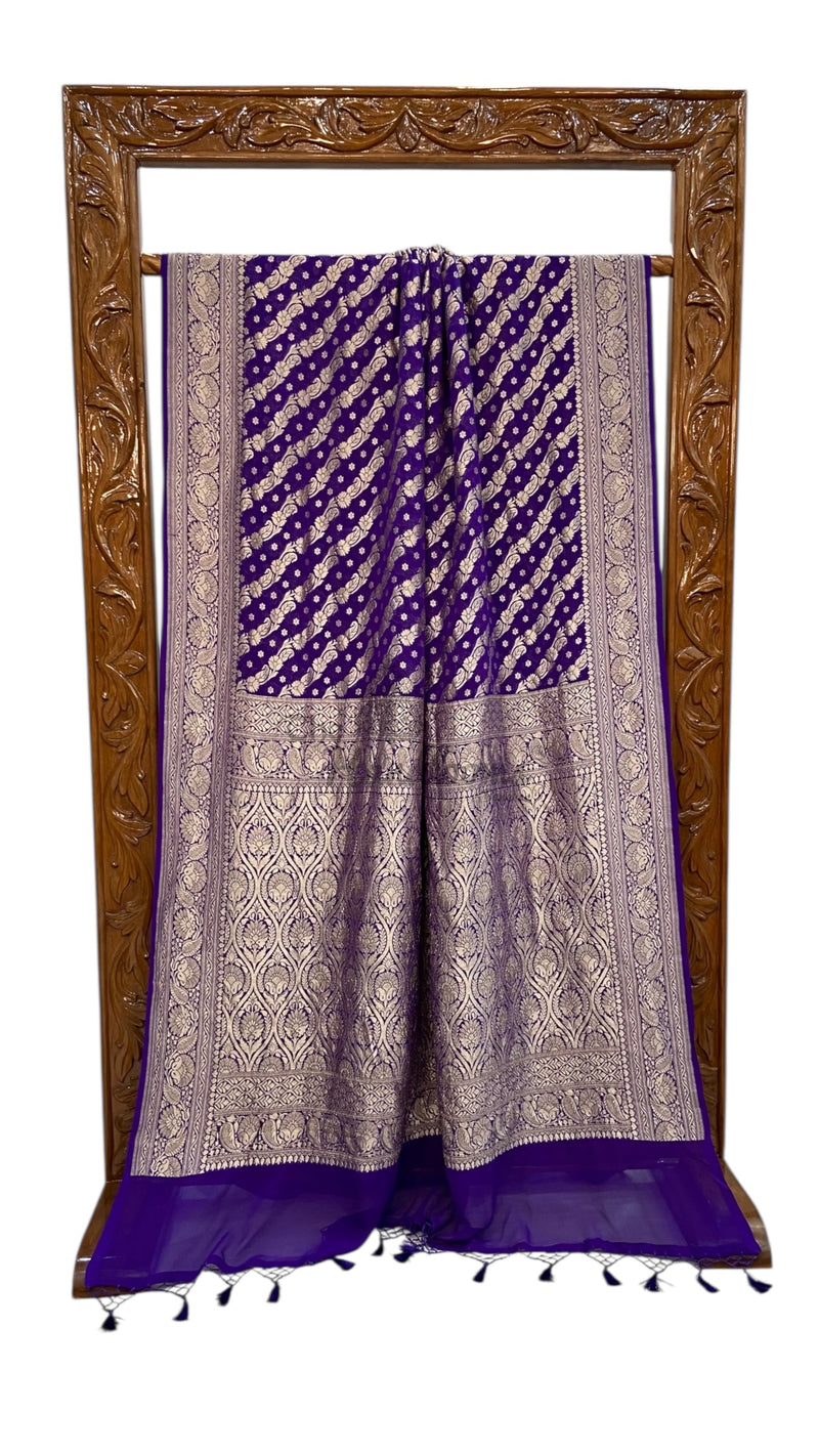 Khaddi Georgette Handloom Banarasi Saree - Water Zari - The Handlooms