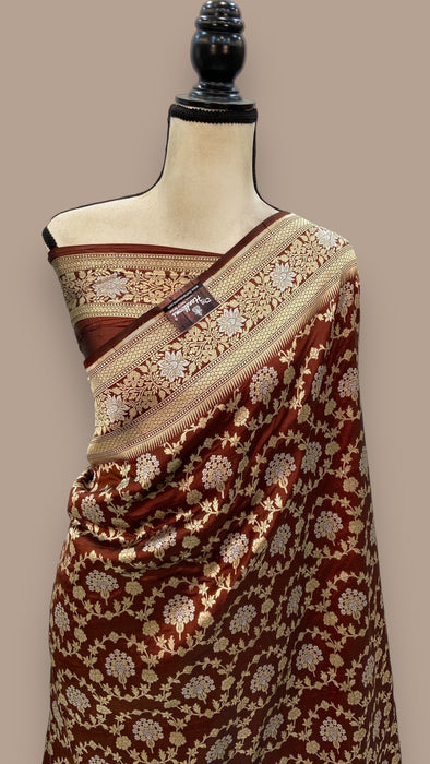 Pure Katan Silk Banarasi Handloom Saree - All over Sona Roopa Jaal work