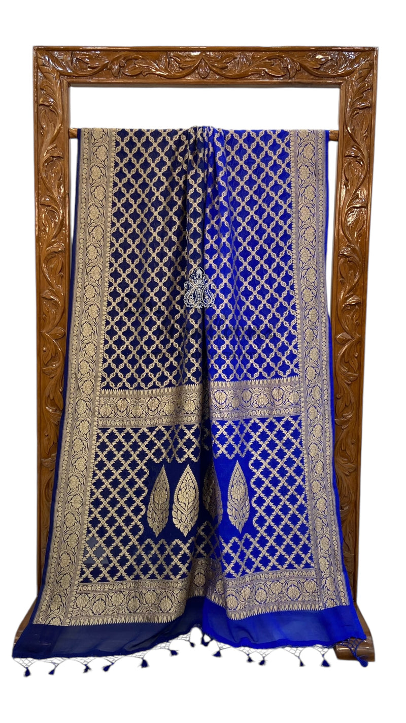 Blue Khaddi Georgette Banarasi Saree - Gold zari - The Handlooms