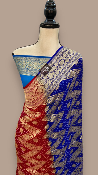 Pure Georgette Banarasi Bandhej Handloom Saree Multi shade