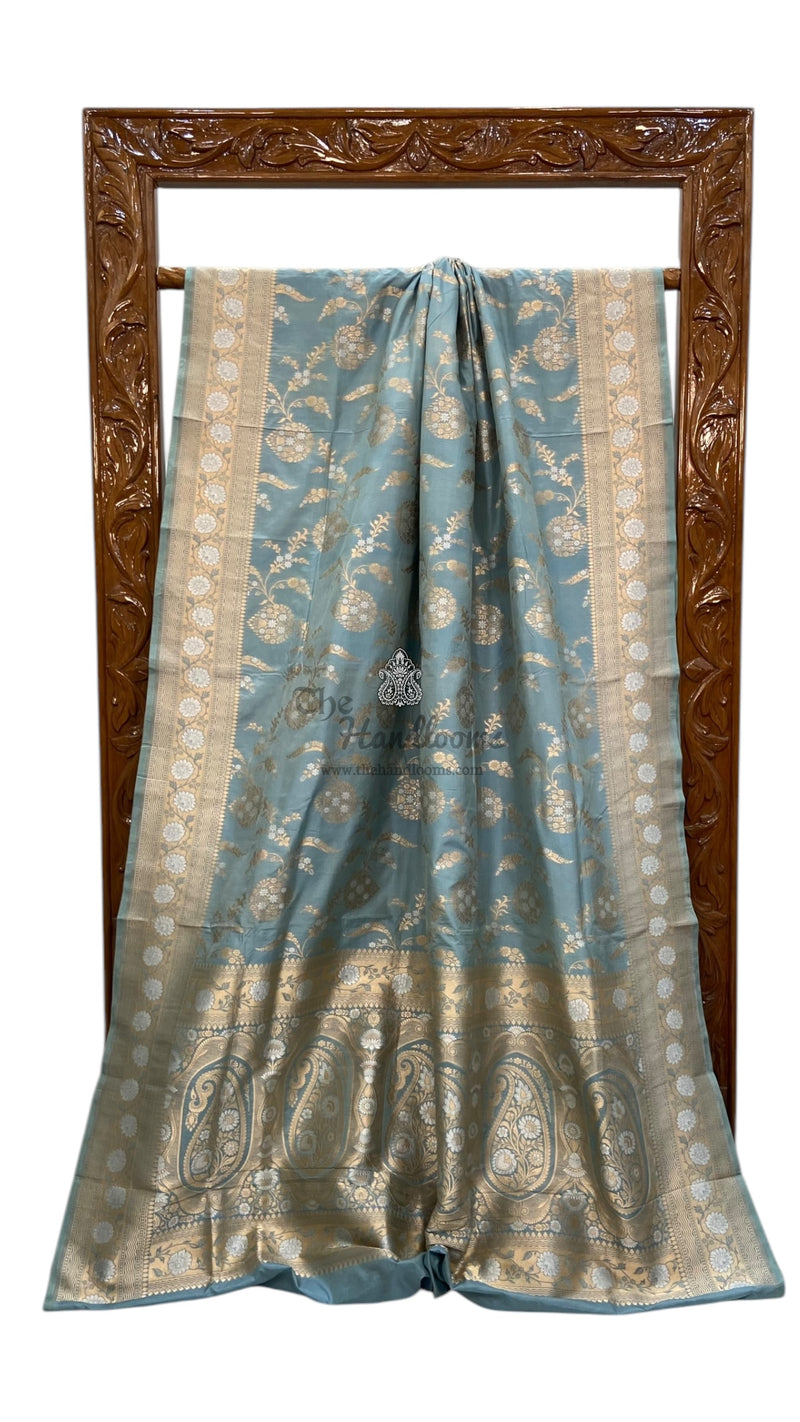 Pure Katan Silk Banarasi Handloom Saree - All over Sona Roopa Jaal work - The Handlooms