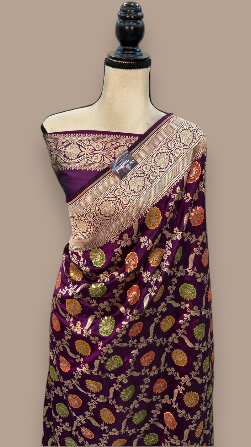 Pure Katan Silk Banarasi Handloom Saree - All over Jaal work - With Meenakari - The Handlooms