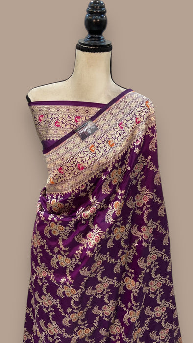 Pure Katan Silk Banarasi Handloom Saree - All over Jaal work - With Meenakari