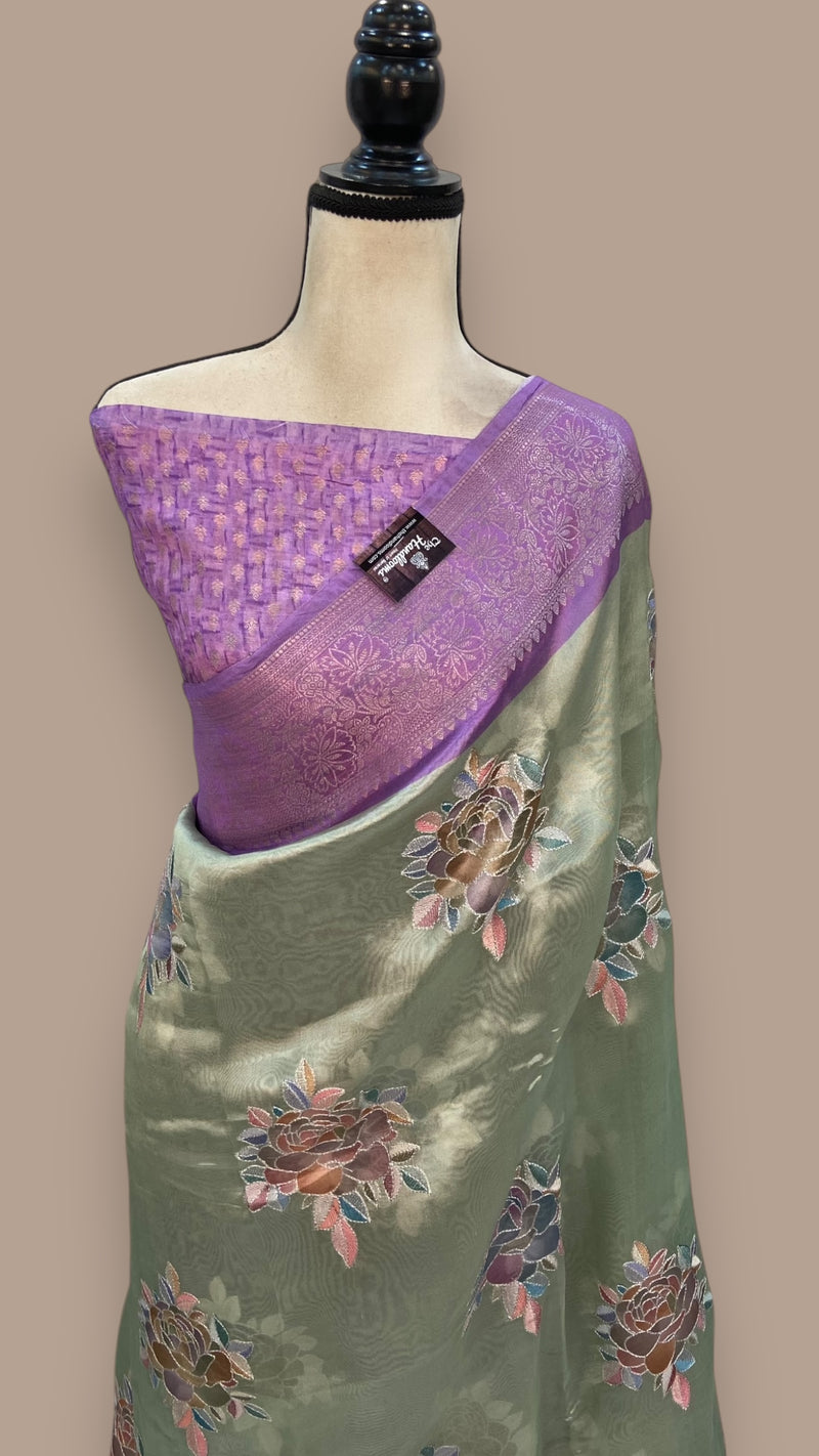 Pure Kora Handloom Banarasi Saree With Chikankari - The Handlooms