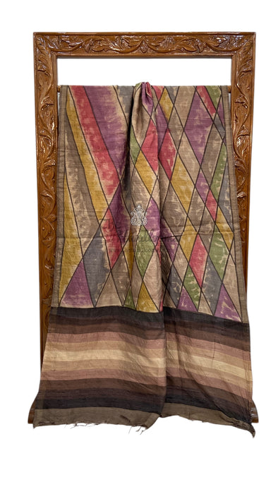 Pure Tussar Silk Handloom Banarasi Saree With Handprints