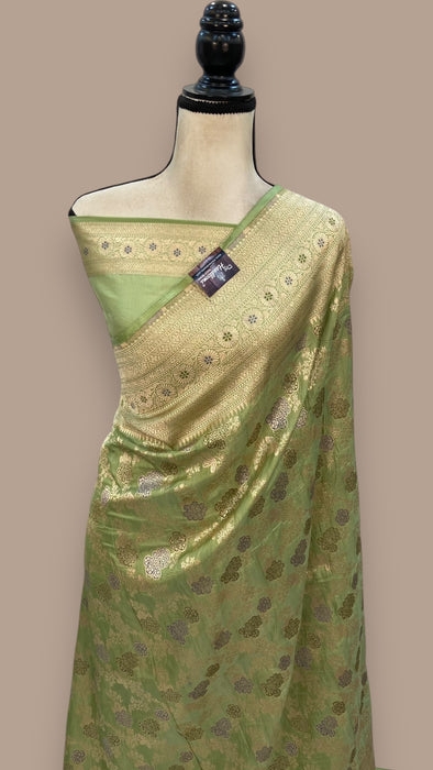 Pure Katan Silk Banarasi Handloom Saree - All over Jaal work - With Meenakari