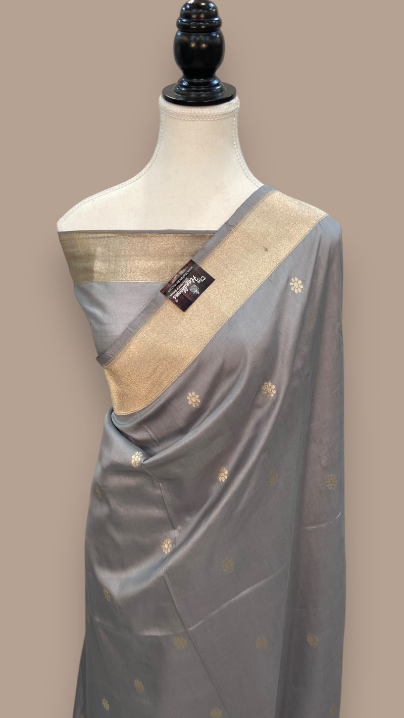 Pure Katan Silk Banarasi Handloom Saree - All over Sona Roopa Kadua motifs - The Handlooms