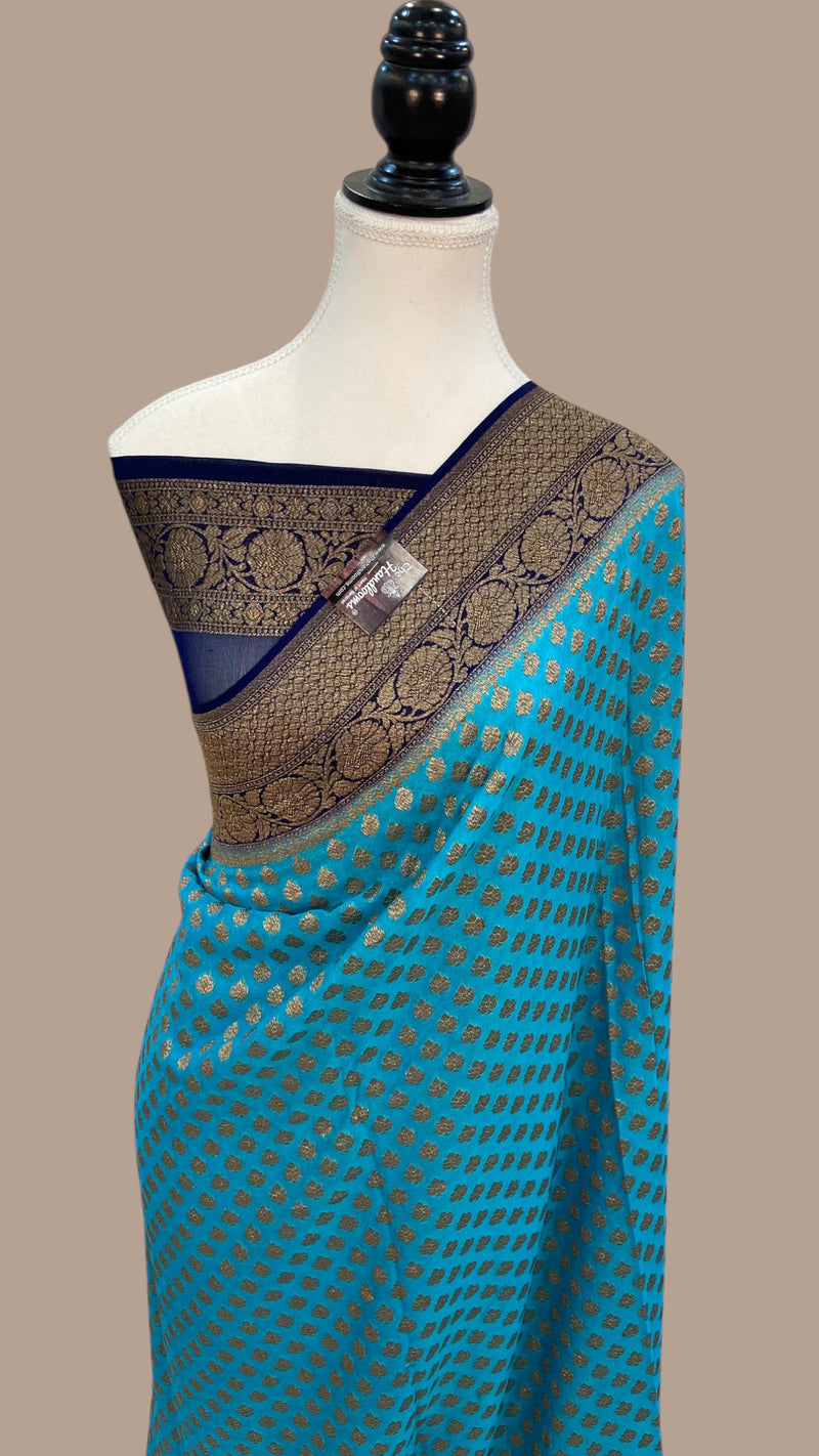 Khaddi Georgette Handloom Banarasi Saree -  Antique zari - The Handlooms