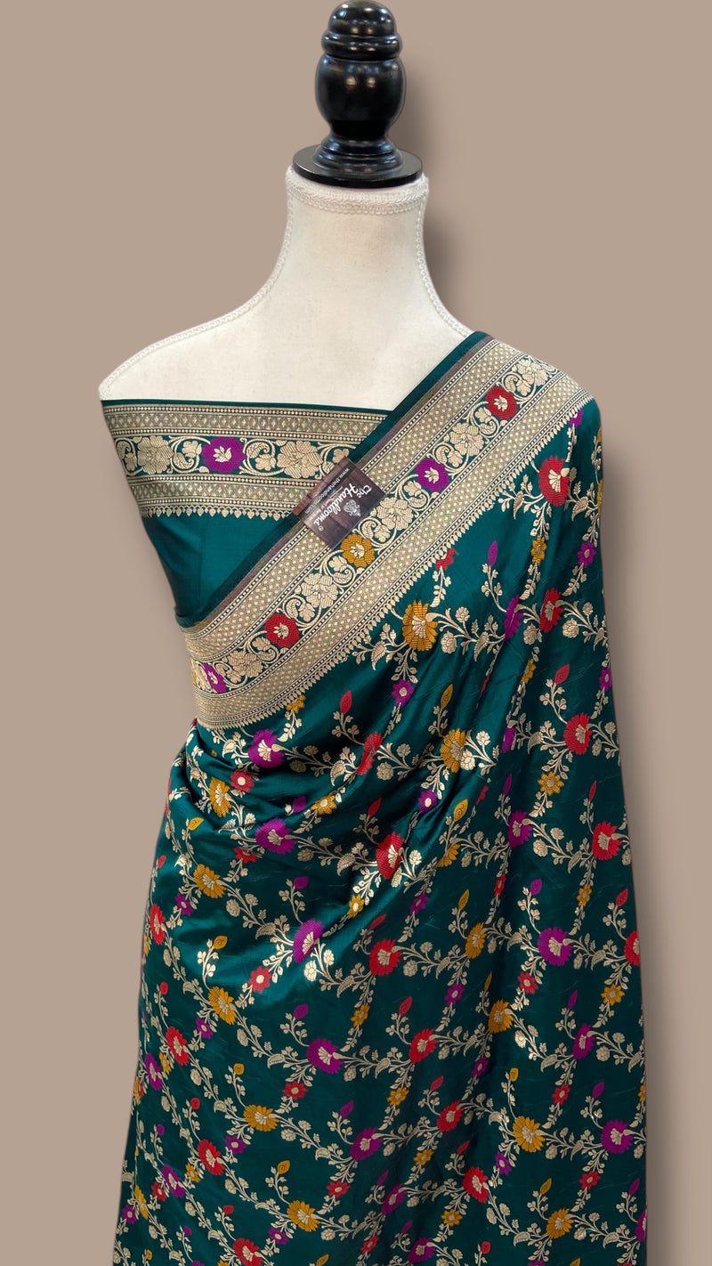 Pure Katan Silk Banarasi Handloom Saree - All over Jaal Work With Meenakari - The Handlooms
