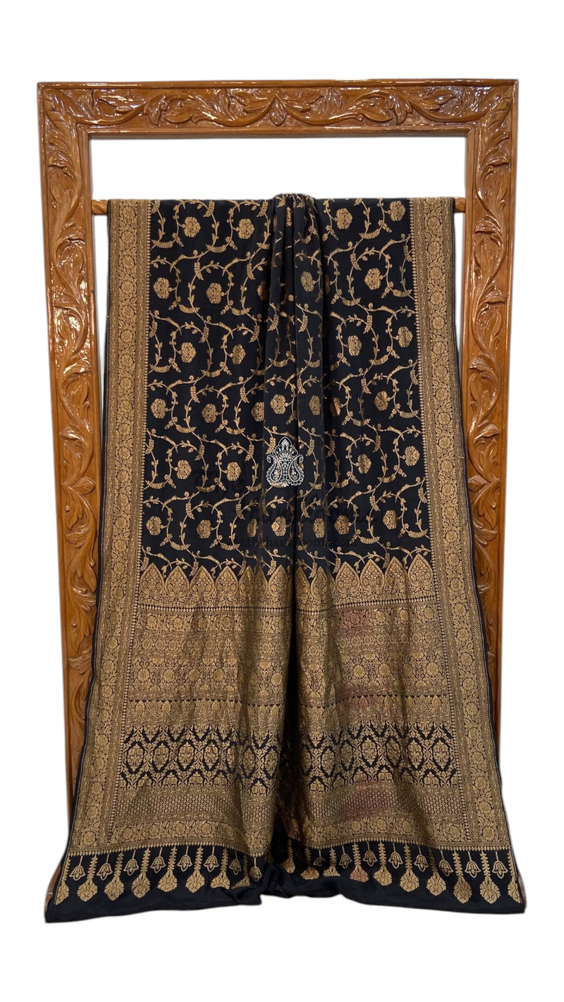 Pure Khaddi Crepe Georgette Handloom Banarasi Saree - The Handlooms