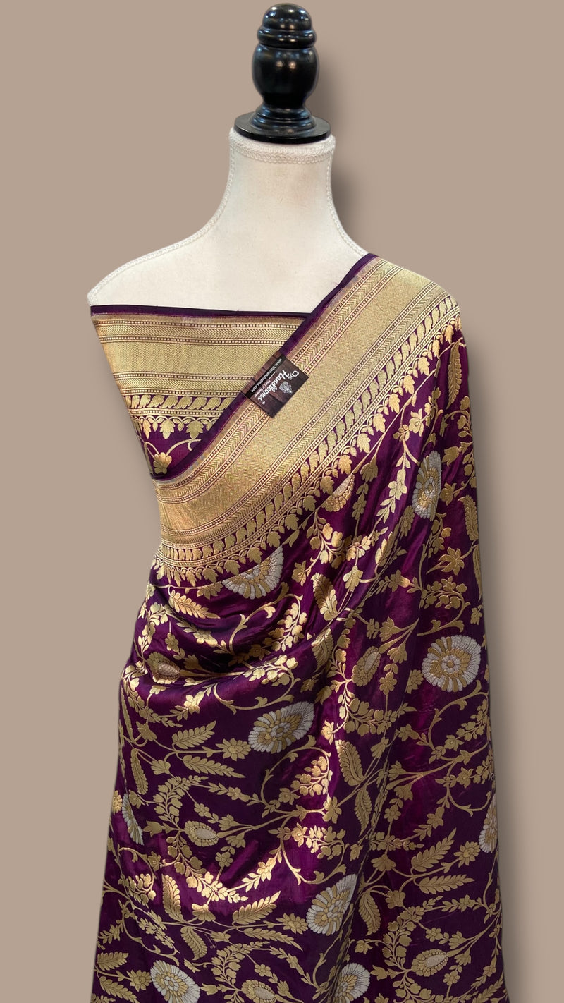 Pure Katan Silk Banarasi Handloom Saree - All over Sona Roopa Jaal Work - The Handlooms