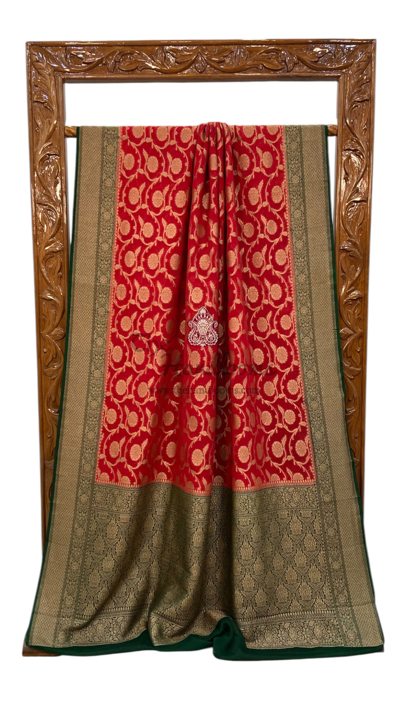 Khaddi Georgette Handloom Banarasi Saree -  Antique zari - The Handlooms