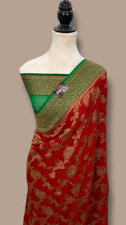 Khaddi Georgette Handloom Banarasi Saree - Antique Zari - The Handlooms