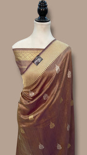 Pure Tissue Katan Silk Banarasi Handloom Saree - All over Sona Roopa Kadua motifs - The Handlooms