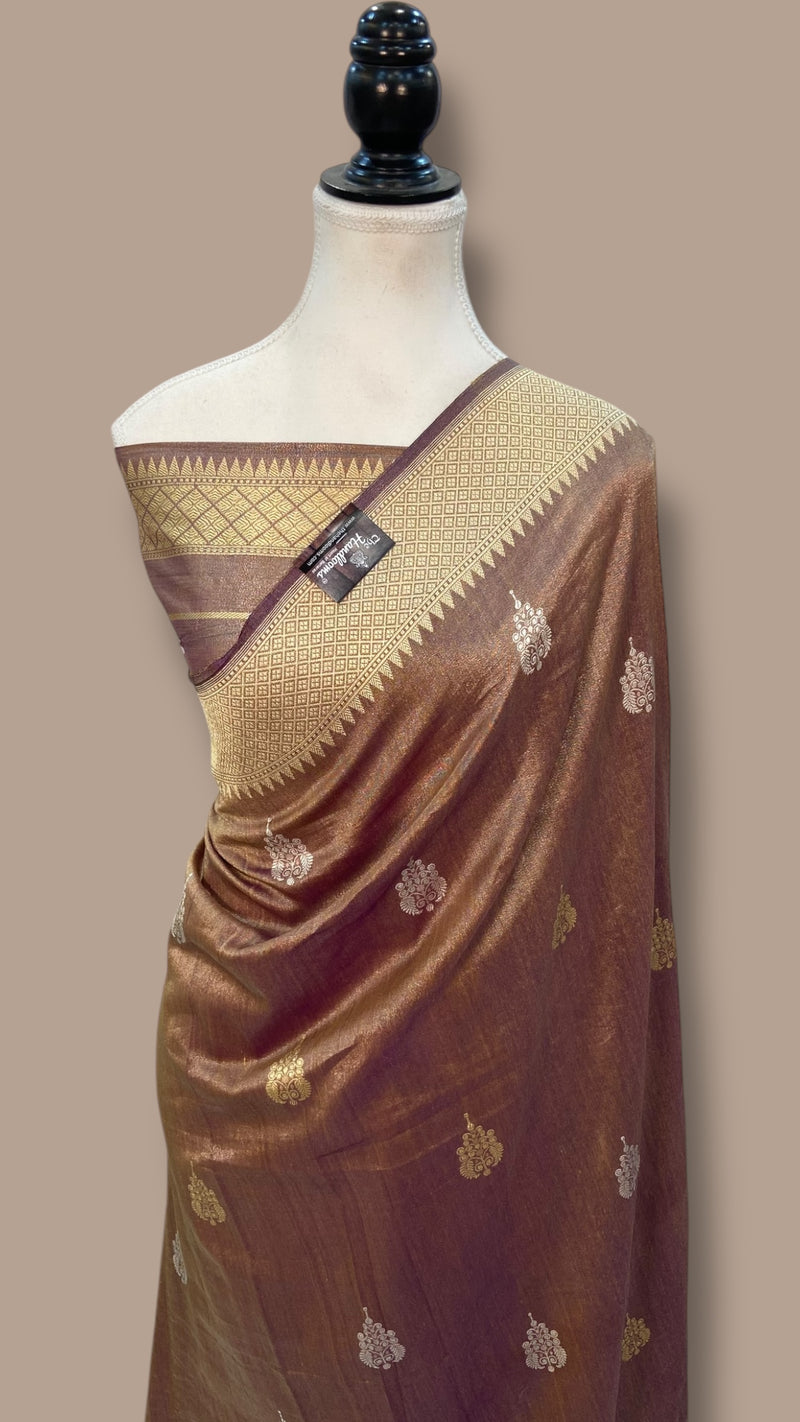 Pure Tissue Katan Silk Banarasi Handloom Saree - All over Sona Roopa Kadua motifs - The Handlooms