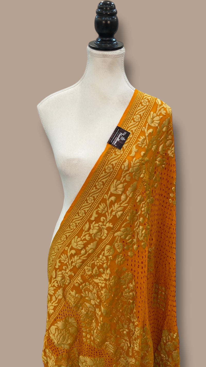 Pure Georgette Banarasi Bandhej Handloom Dupatta - The Handlooms