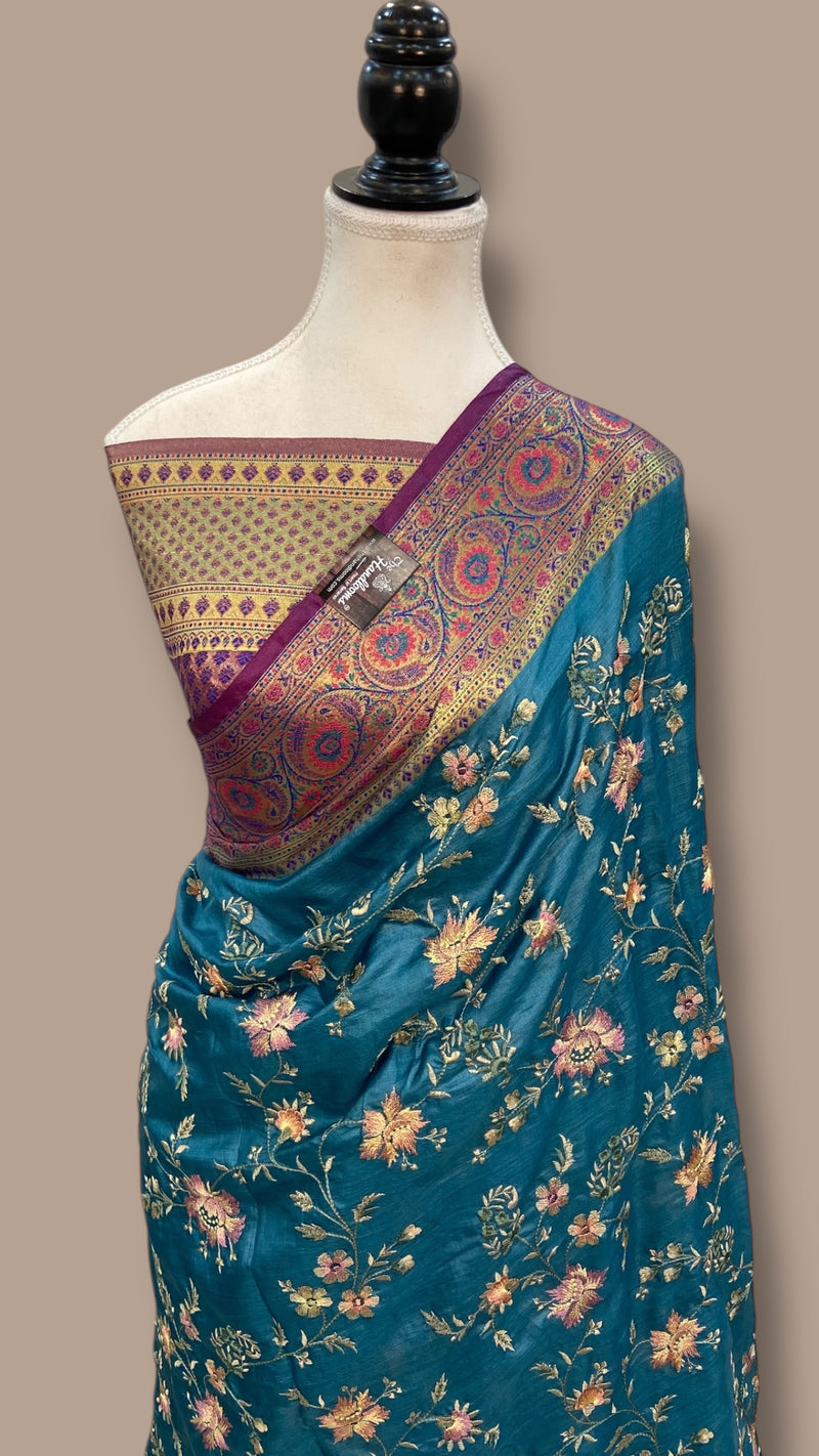 Tussar Silk Handloom Banarasi Saree With Chikankari - The Handlooms
