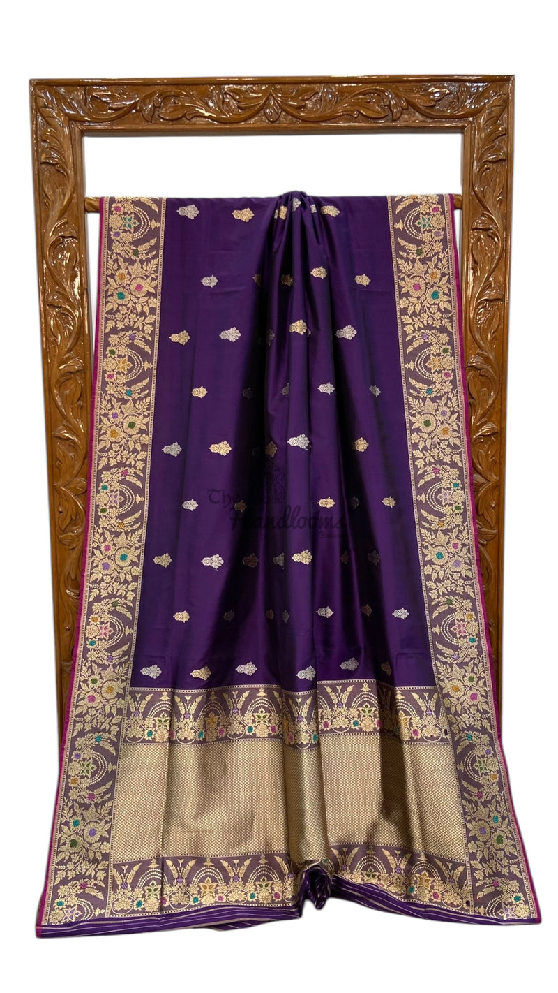 Pure Katan Silk Banarasi Handloom Saree - All over Sona Roopa Kadua motifs - The Handlooms
