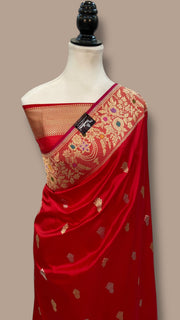 Pure Katan Silk Banarasi Handloom Saree - All over Sona Roopa Kadua motifs - The Handlooms