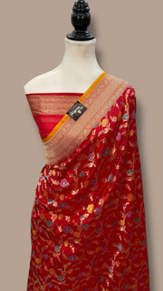 Pure Katan Silk Banarasi Handloom Saree - All Over Jaal Work With Meenakari - The Handlooms